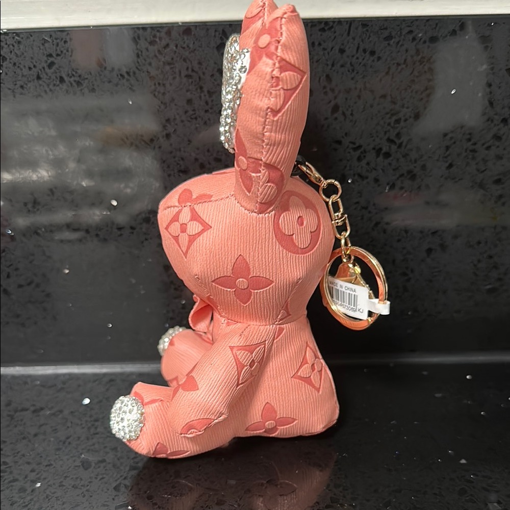 NWT Pink Bunny Bag Charm or Keychain with Rhinestone Accents - Picture 2 of 6